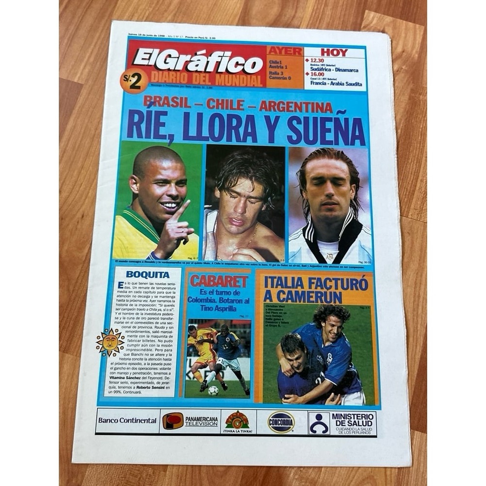 Vintage El Grafico Diario del Mundial 18 de Junio‎ 1998 Rie ,Llora y Suena